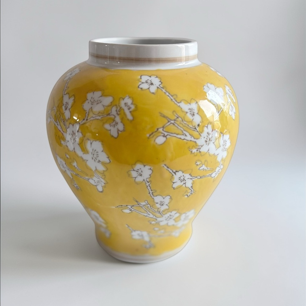 Yellow Floral Vase Cherry Blossom Ceramic Home Decor